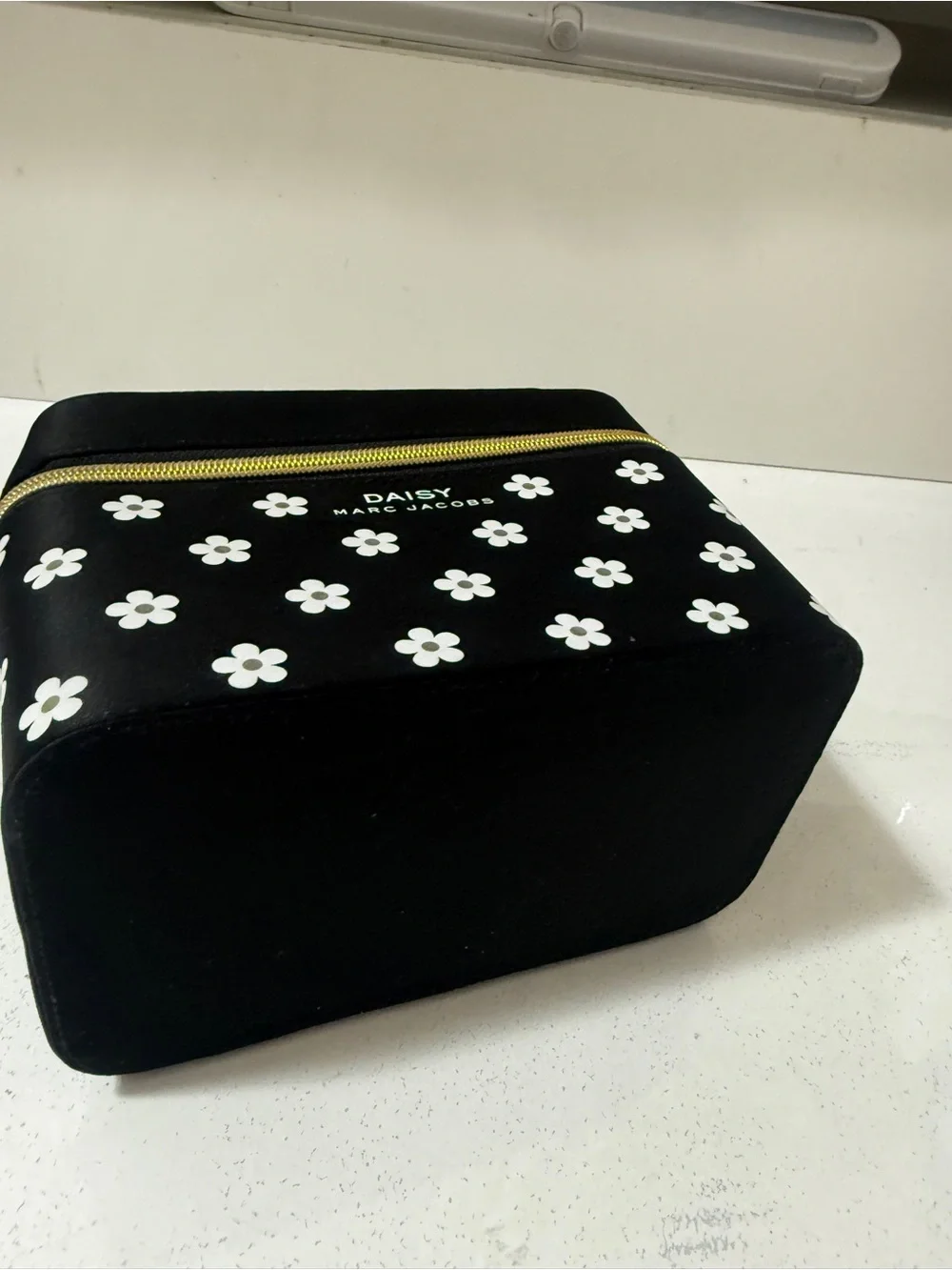 Marc Jacobs Black Daisy Makeup Train Case with Gold Zipper